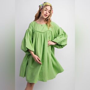 #70 New! Easel Cotton Babydoll Dress with Ballon Sleeves